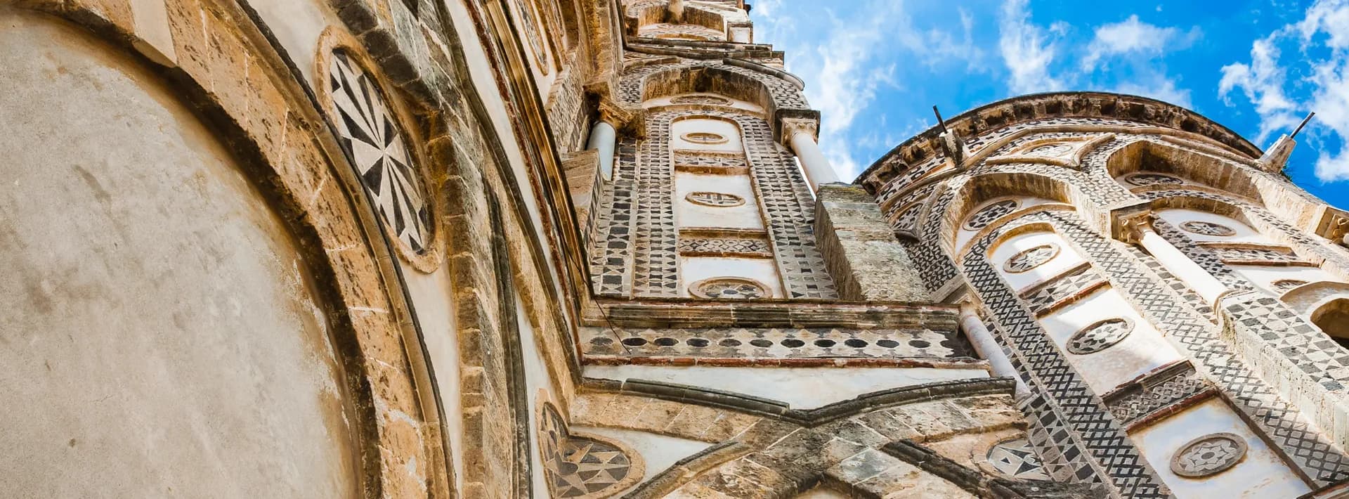 close up of the Norman architecture of the Duomo di Monreale in Sicily, Italy
