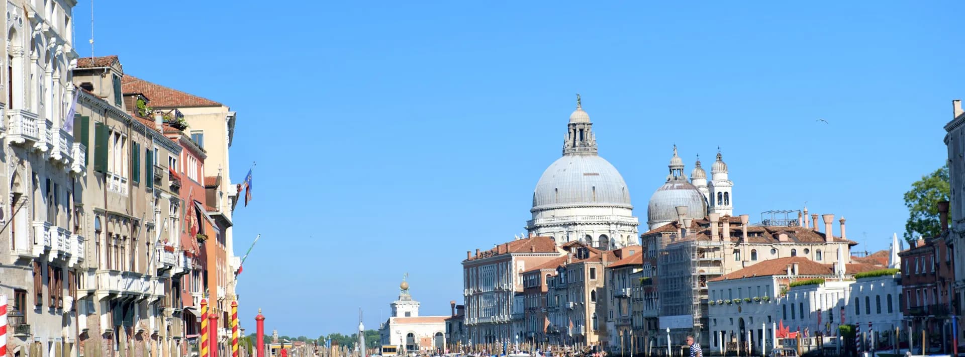 A gondola gliding along the Grand Canal in Venice, Italy.