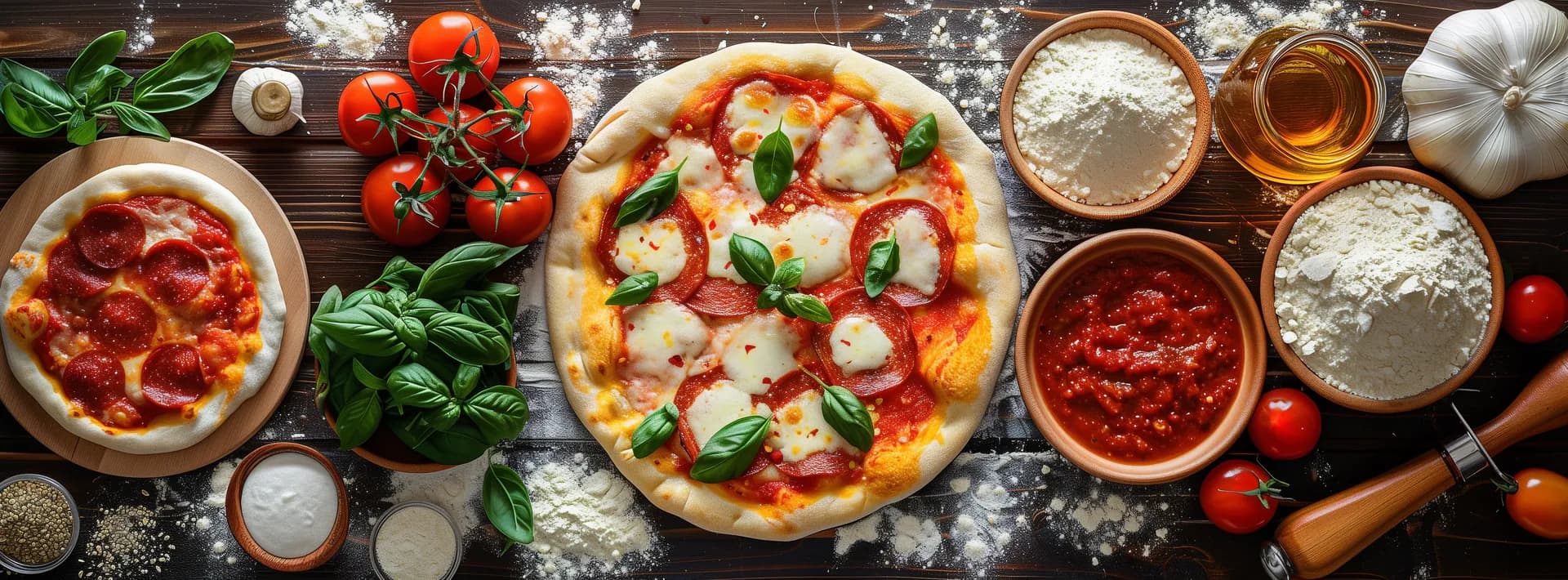 picture of a handmade pizza with basil and mozzarella 