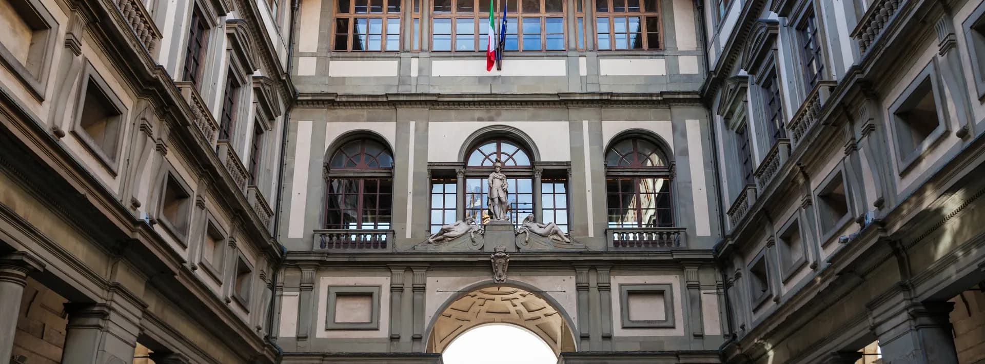 the courtyard of the Uffizi Gallery in Florence, Italy