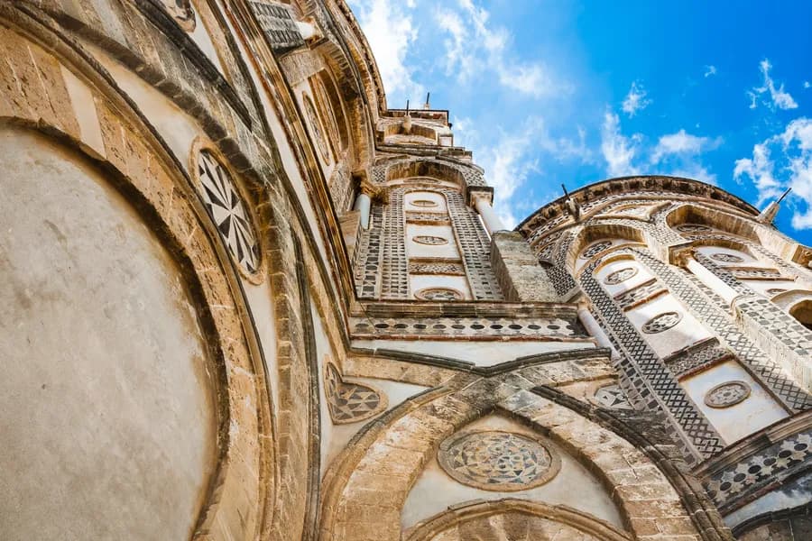 close up of the Norman architecture of the Duomo di Monreale in Sicily, Italy
