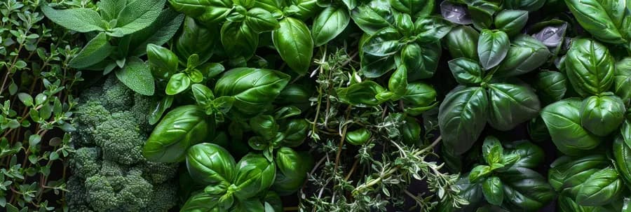 detail of fresh basil and other herbs