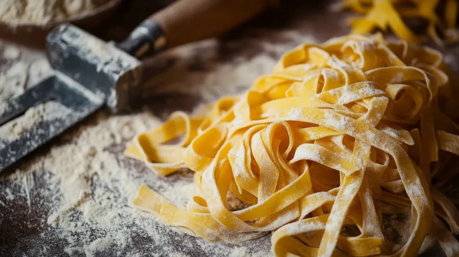 detail of fresh pasta dusted with flour