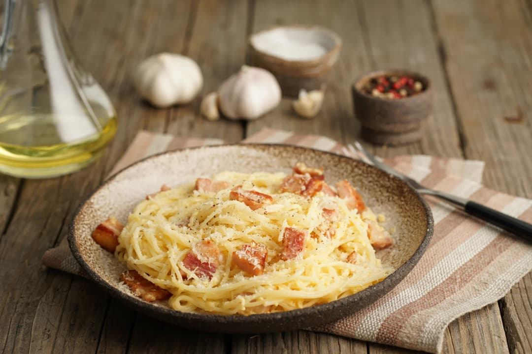 Detail of pasta carbonara