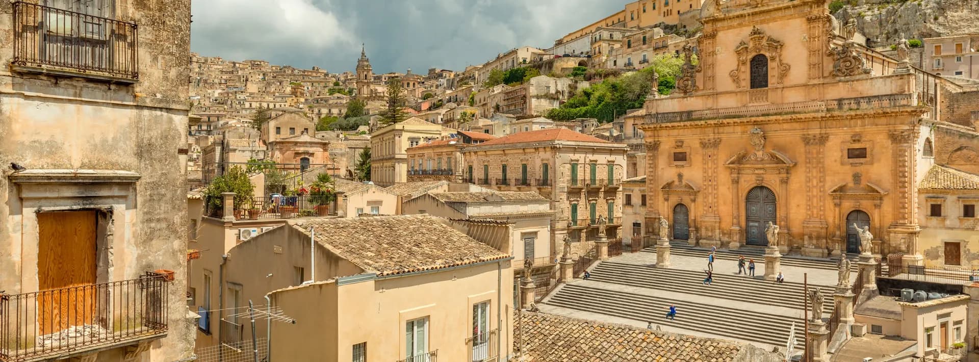 Cityscape of Modica with the Church of St. Peter in Italy