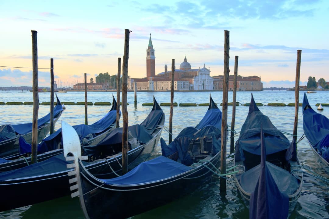 View of from across the water of San Giorgio Maggiore Island in Venice, Italy
