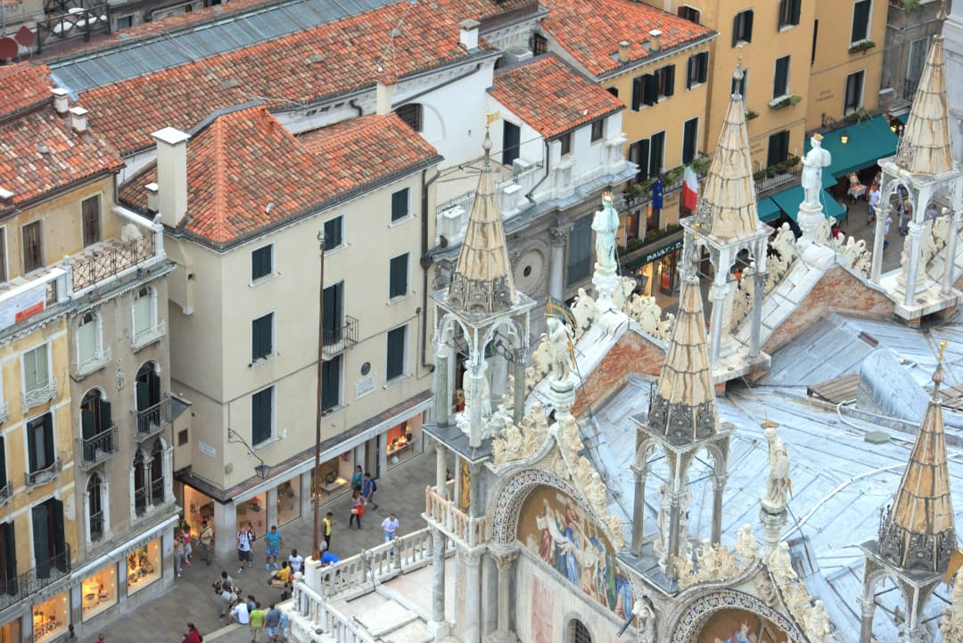 Detail of the spires on St. Mark's Basilica in Venice, Italy