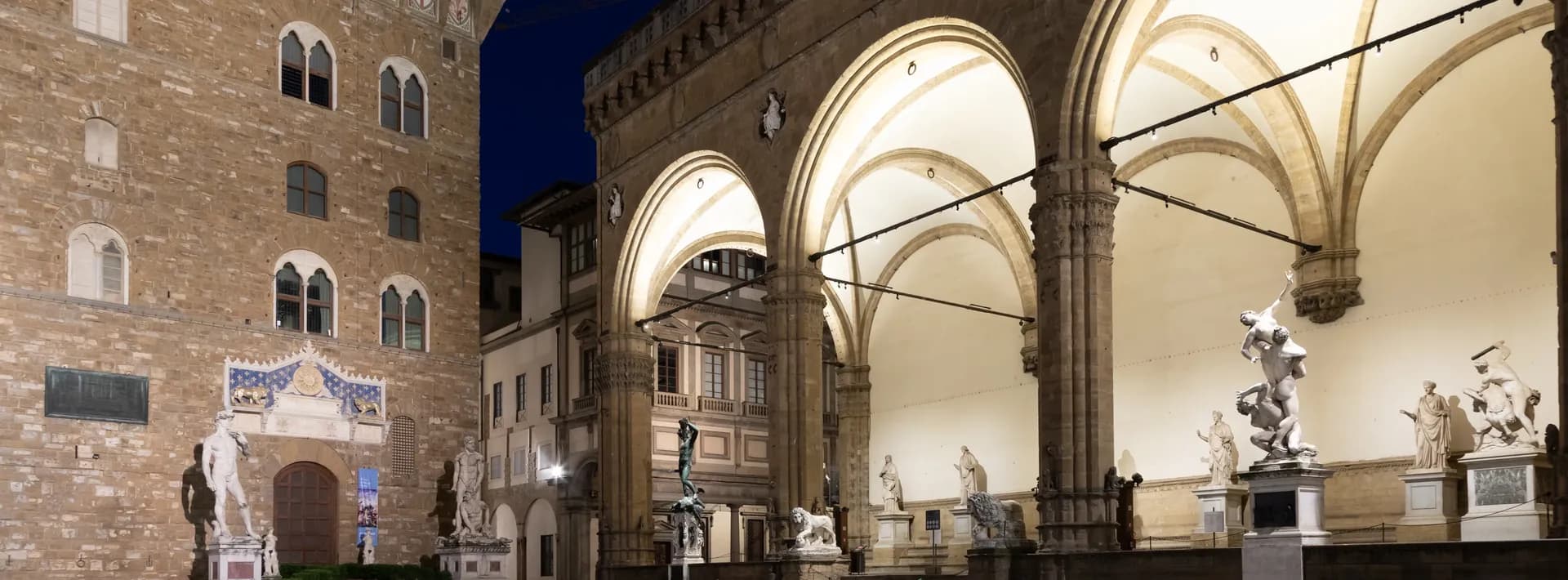 The Piazza della Signoria at night in Florence, Italy