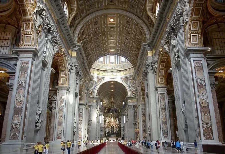 Interior grand hallway of St. Peter's Basilica in Rome