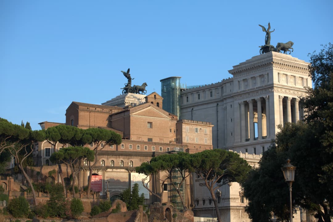 view of Rome from the Roman Forum at sunset