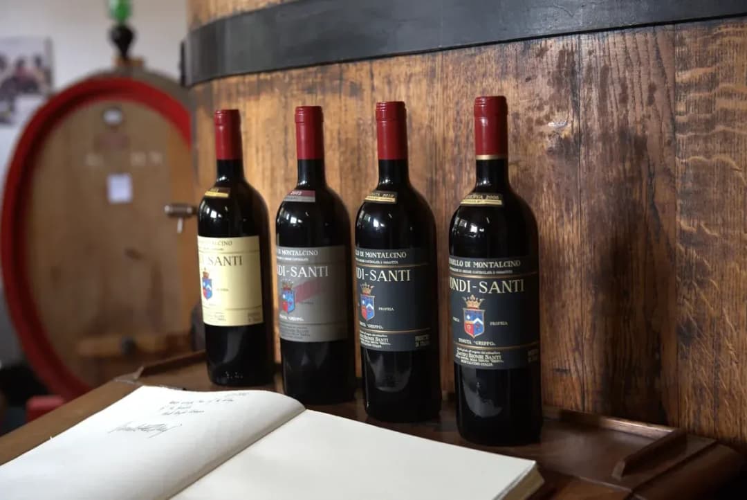 bottles of Brunello di Montalcino produced by the Biondi Santi vinyard